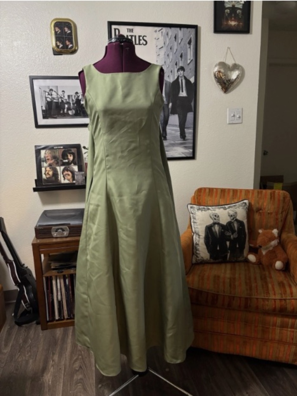 ANDREA FENZI Olive Green Sleeveless A-Line Maxi Dress